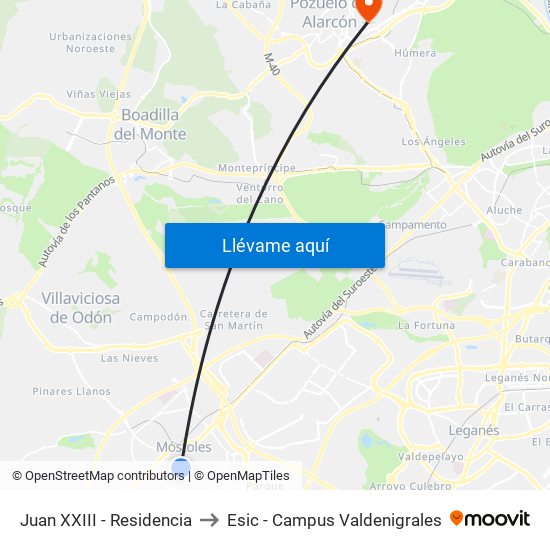 Juan XXIII - Residencia to Esic - Campus Valdenigrales map