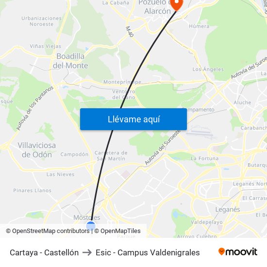 Cartaya - Castellón to Esic - Campus Valdenigrales map