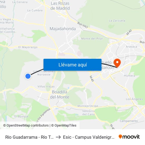 Río Guadarrama - Río Tajo to Esic - Campus Valdenigrales map