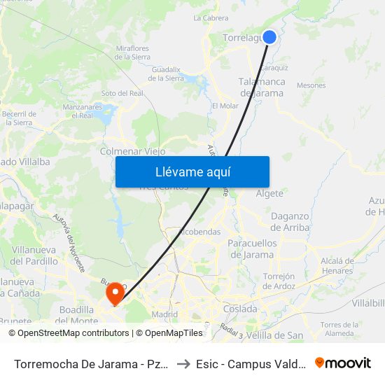 Torremocha De Jarama - Pza. Comercio to Esic - Campus Valdenigrales map