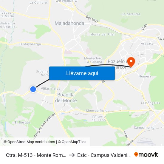 Ctra. M-513 - Monte Romanillos to Esic - Campus Valdenigrales map