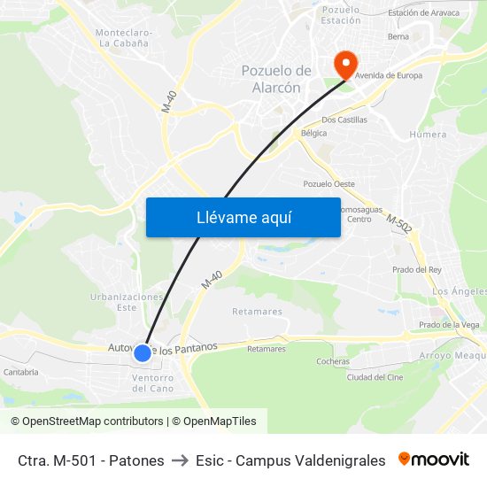 Ctra. M-501 - Patones to Esic - Campus Valdenigrales map