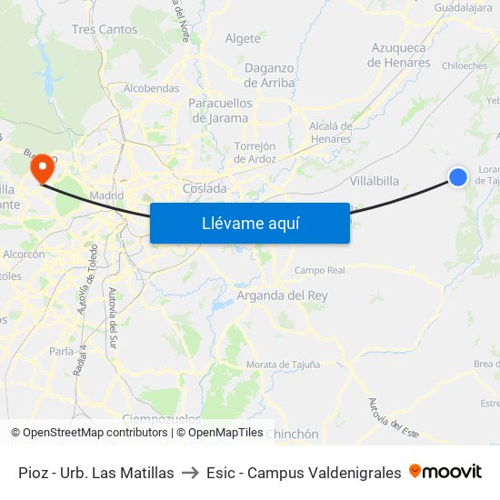 Pioz - Urb. Las Matillas to Esic - Campus Valdenigrales map