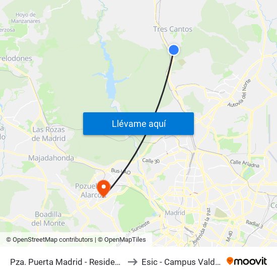 Pza. Puerta Madrid - Residencial Aislada to Esic - Campus Valdenigrales map