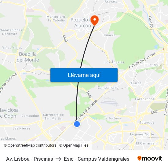 Av. Lisboa - Piscinas to Esic - Campus Valdenigrales map