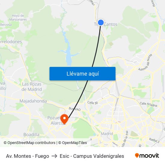 Av. Montes - Fuego to Esic - Campus Valdenigrales map