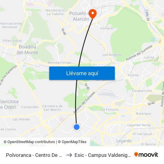 Polvoranca - Centro De Salud to Esic - Campus Valdenigrales map
