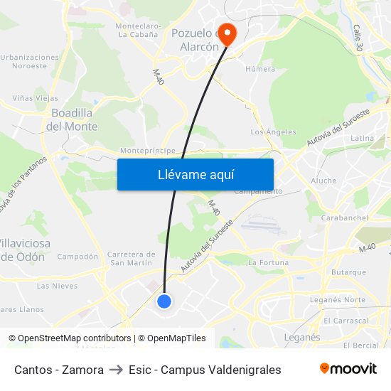 Cantos - Zamora to Esic - Campus Valdenigrales map