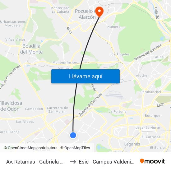 Av. Retamas - Gabriela Mistral to Esic - Campus Valdenigrales map