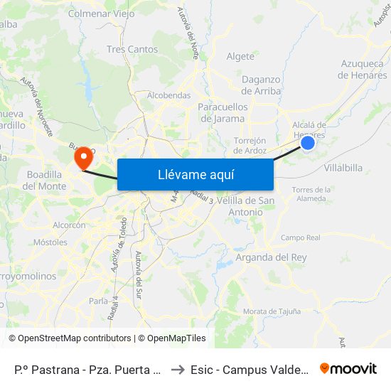 P.º Pastrana - Pza. Puerta Del Vado to Esic - Campus Valdenigrales map