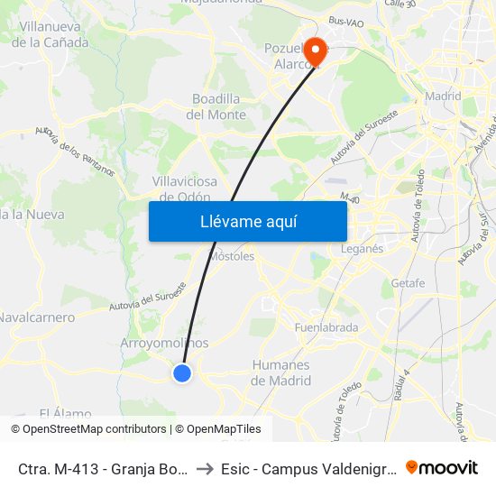 Ctra. M-413 - Granja Bovina to Esic - Campus Valdenigrales map