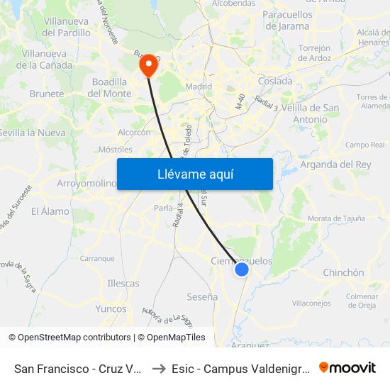 San Francisco - Cruz Verde to Esic - Campus Valdenigrales map