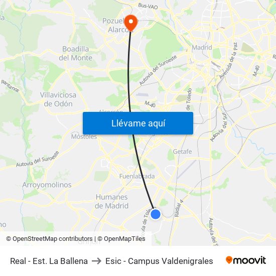 Real - Est. La Ballena to Esic - Campus Valdenigrales map