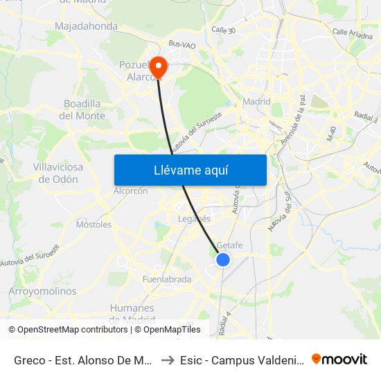 Greco - Est. Alonso De Mendoza to Esic - Campus Valdenigrales map