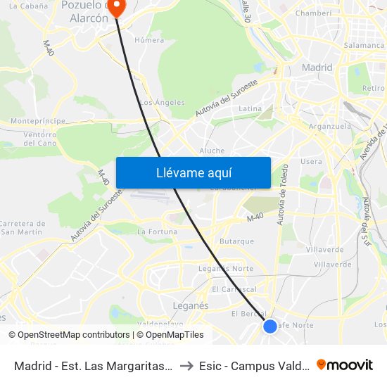 Madrid - Est. Las Margaritas Universidad to Esic - Campus Valdenigrales map