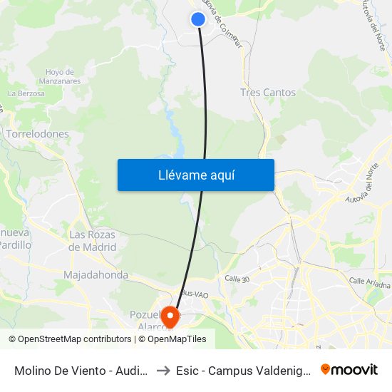 Molino De Viento - Auditorio to Esic - Campus Valdenigrales map