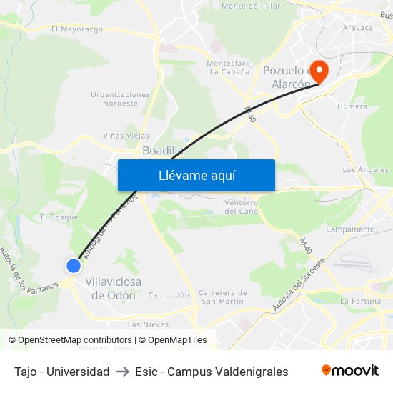 Tajo - Universidad to Esic - Campus Valdenigrales map