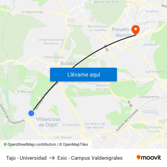 Tajo - Universidad to Esic - Campus Valdenigrales map