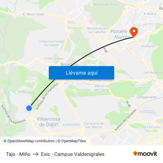 Tajo - Miño to Esic - Campus Valdenigrales map