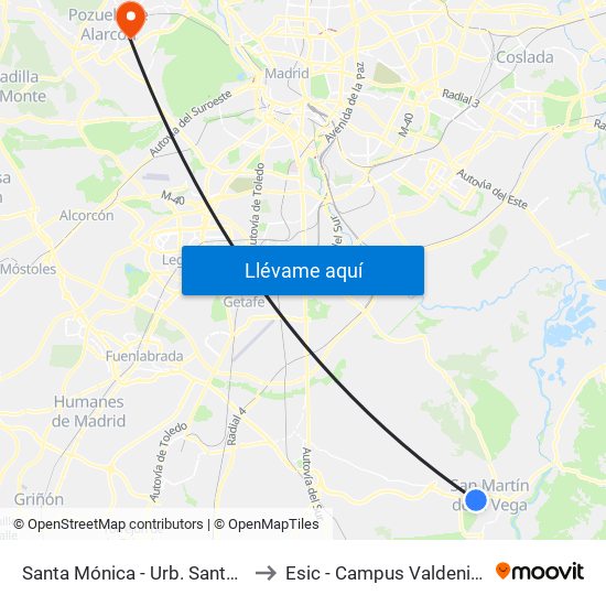 Santa Mónica - Urb. Santa Elena to Esic - Campus Valdenigrales map