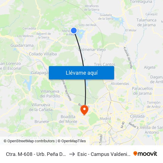 Ctra. M-608 - Urb. Peña Del Gato to Esic - Campus Valdenigrales map