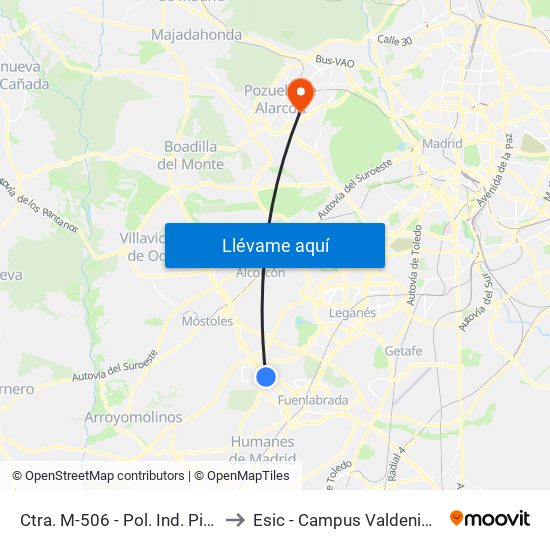 Ctra. M-506 - Pol. Ind. Piqueta to Esic - Campus Valdenigrales map