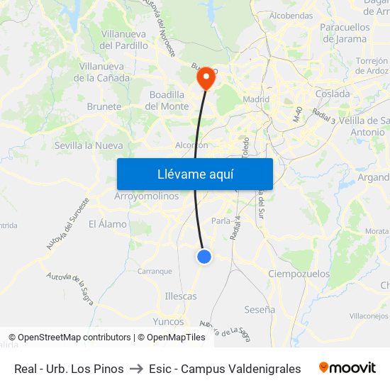 Real - Urb. Los Pinos to Esic - Campus Valdenigrales map