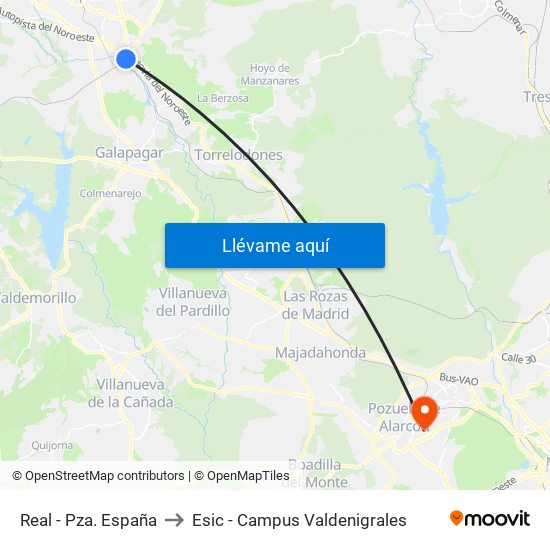 Real - Pza. España to Esic - Campus Valdenigrales map