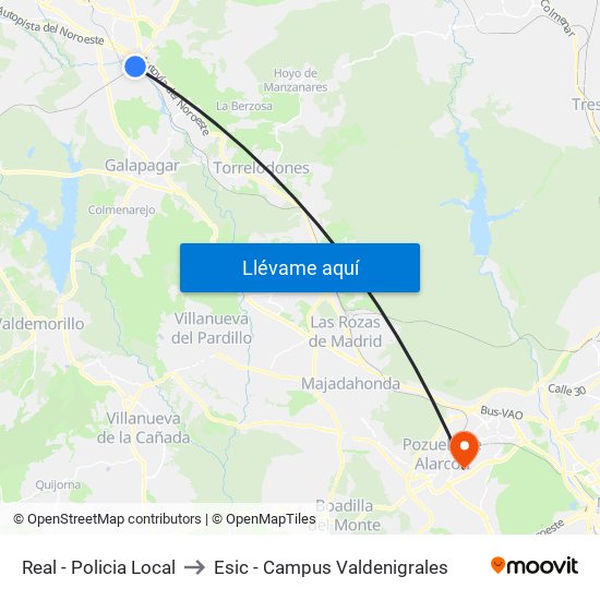 Real - Policia Local to Esic - Campus Valdenigrales map