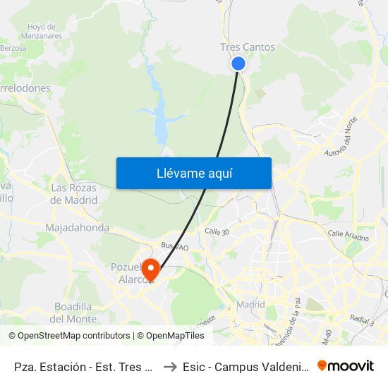 Pza. Estación - Est. Tres Cantos to Esic - Campus Valdenigrales map