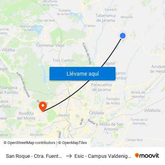 San Roque - Ctra. Fuentelsaz to Esic - Campus Valdenigrales map