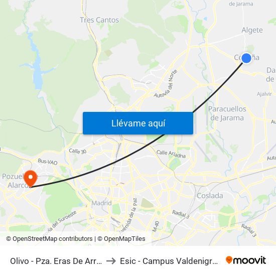 Olivo - Pza. Eras De Arriba to Esic - Campus Valdenigrales map