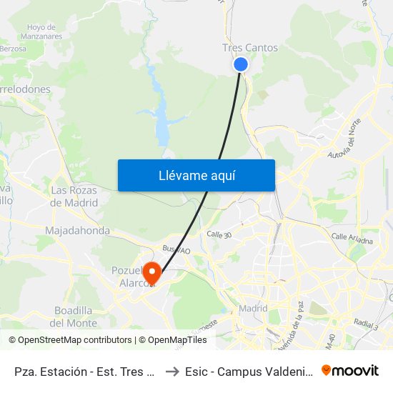 Pza. Estación - Est. Tres Cantos to Esic - Campus Valdenigrales map