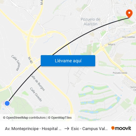 Av. Montepríncipe - Hospital Montepríncipe to Esic - Campus Valdenigrales map