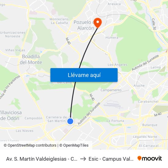Av. S. Martín Valdeiglesias - C. C. Tres Aguas to Esic - Campus Valdenigrales map