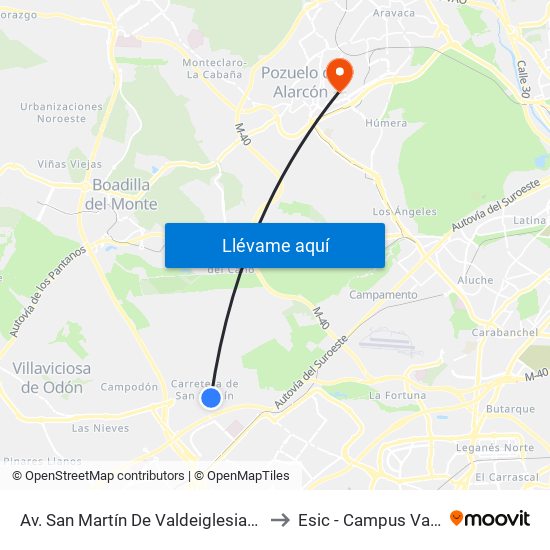 Av. San Martín De Valdeiglesias - Autocaravanas to Esic - Campus Valdenigrales map