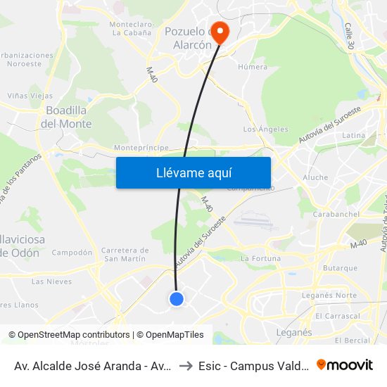 Av. Alcalde José Aranda - Av. Polvoranca to Esic - Campus Valdenigrales map