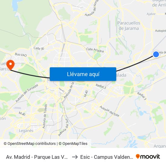 Av. Madrid - Parque Las Veredillas to Esic - Campus Valdenigrales map