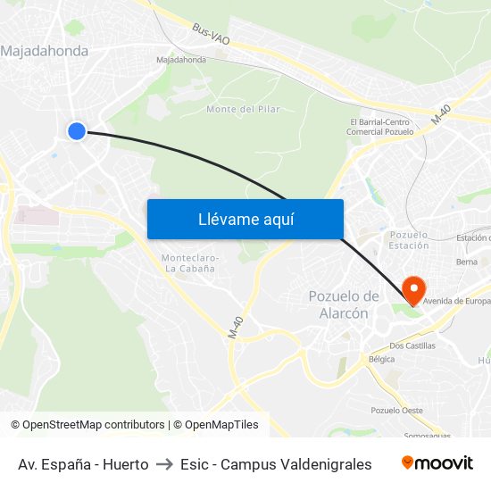 Av. España - Huerto to Esic - Campus Valdenigrales map