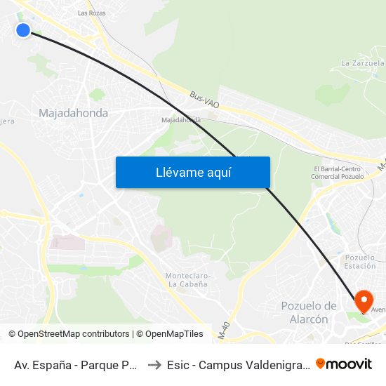 Av. España - Parque París to Esic - Campus Valdenigrales map