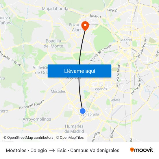 Móstoles - Colegio to Esic - Campus Valdenigrales map
