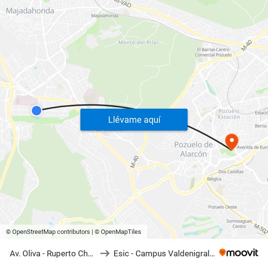 Av. Oliva - Ruperto Chapí to Esic - Campus Valdenigrales map