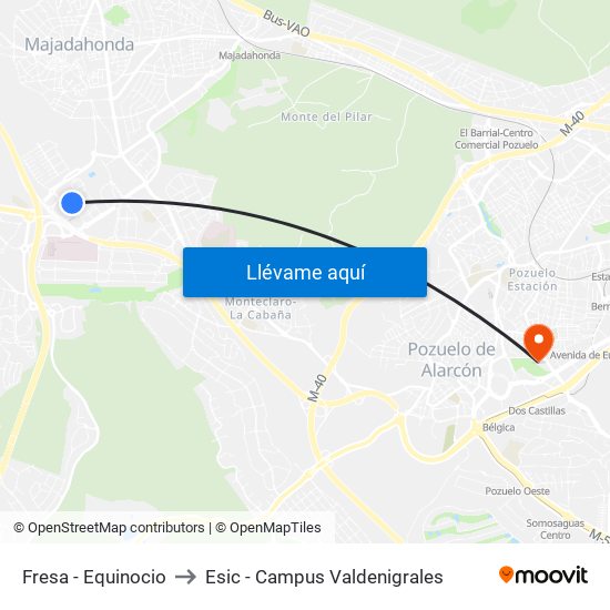 Fresa - Equinocio to Esic - Campus Valdenigrales map