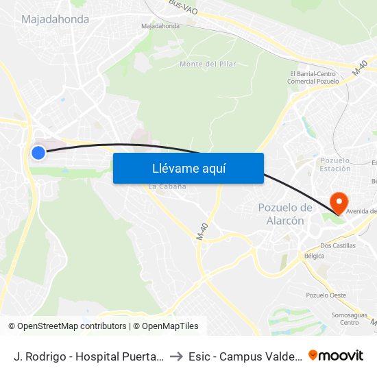J. Rodrigo - Hospital Puerta De Hierro to Esic - Campus Valdenigrales map