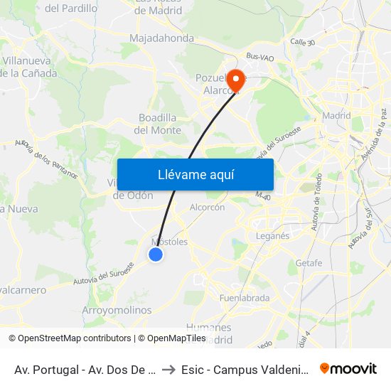 Av. Portugal - Av. Dos De Mayo to Esic - Campus Valdenigrales map