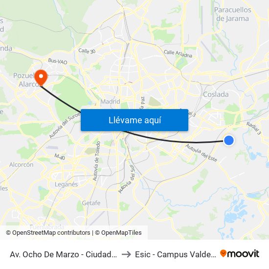 Av. Ocho De Marzo - Ciudad Educativa to Esic - Campus Valdenigrales map