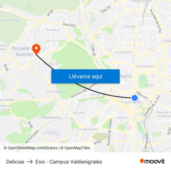 Delicias to Esic - Campus Valdenigrales map