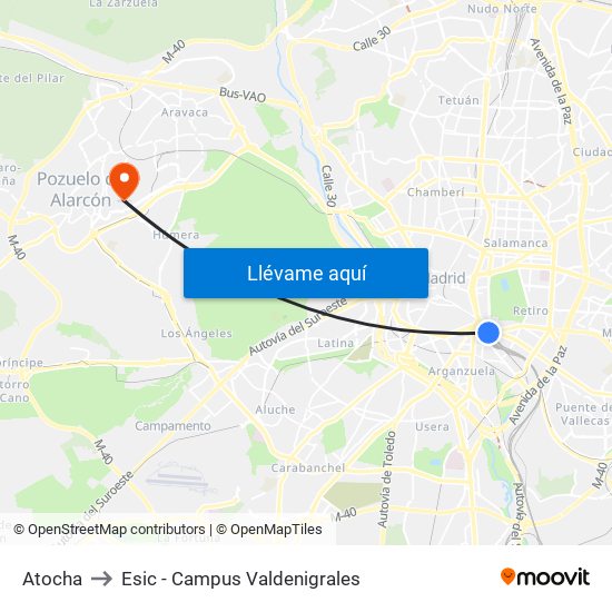 Atocha to Esic - Campus Valdenigrales map