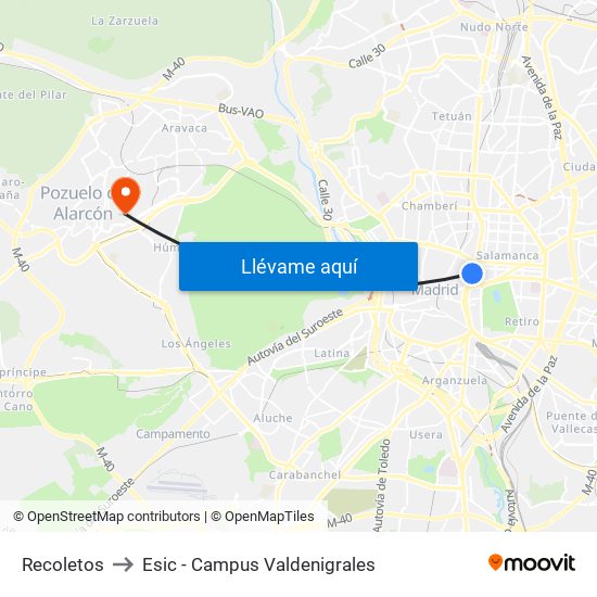 Recoletos to Esic - Campus Valdenigrales map