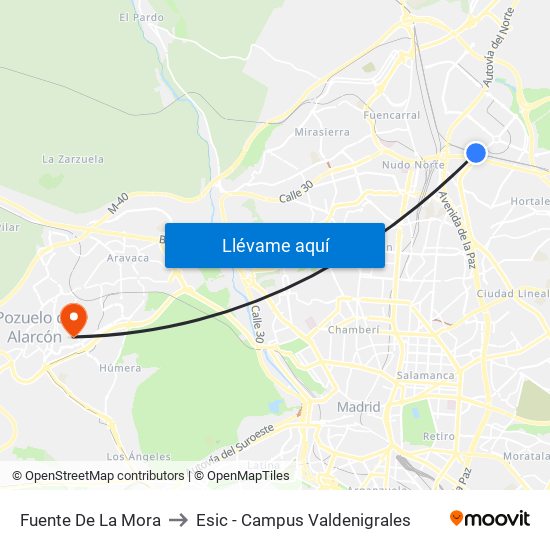 Fuente De La Mora to Esic - Campus Valdenigrales map